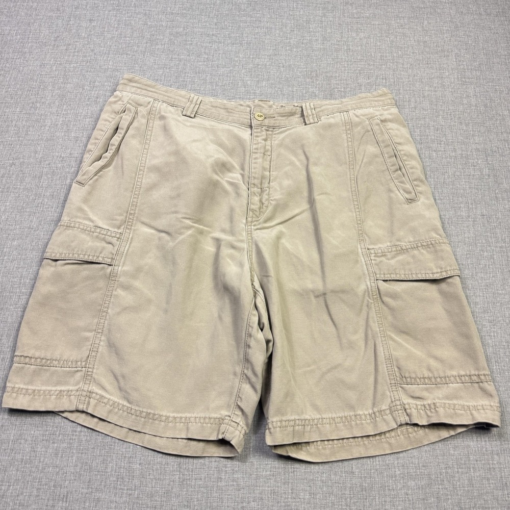 Tommy Bahama Cargo‎ Shorts Mens 36 Beige Lyocell Cotton Canvas Pockets 9" Inseam